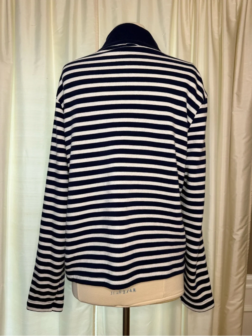 J. Crew Navy and White Striped Half-Zip Fleece Lined Sweatshirt- Large